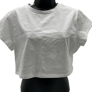 New women's Naked Wardrobe white cropped cotton boxy micro T-shirt size XL.